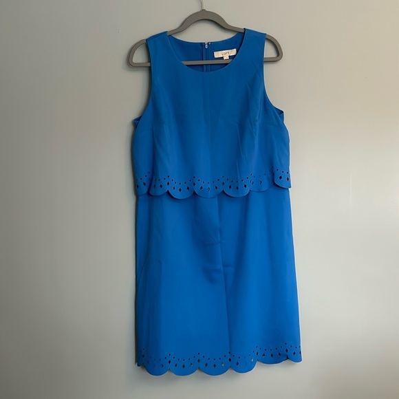 LOFT Royal Blue Scalloped Sleeveless Dress - Picture 1 of 4
